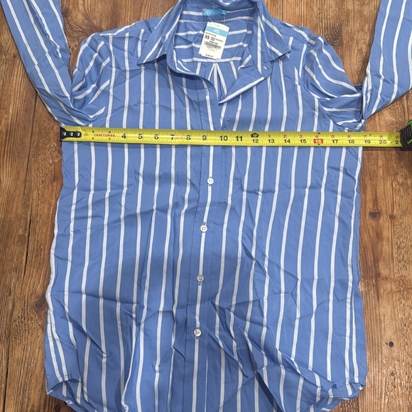 J.McLaughlin Silk Denver Women’s Shirt in French Blue/White Stripe X-Small NWT - Picture 8 of 9